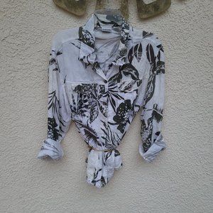 Chico's Linen Tropical Print Button Up Shirt
